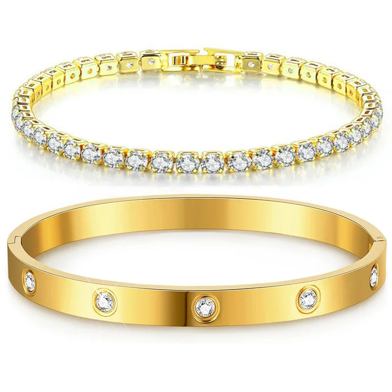 Celestria Gold-Plated Tennis Bracelet Set