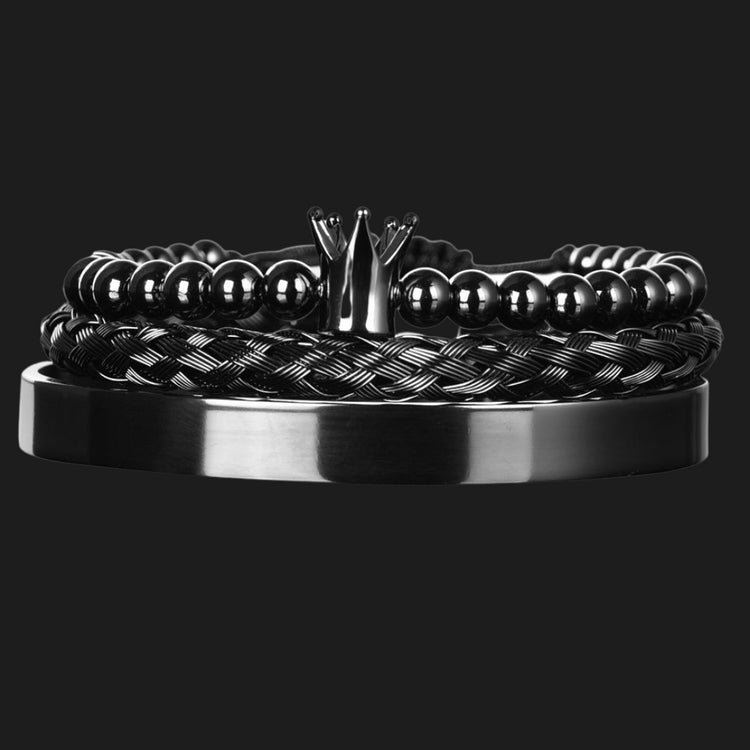 Classic Crown Black Bracelet Set - Royal Jewlz