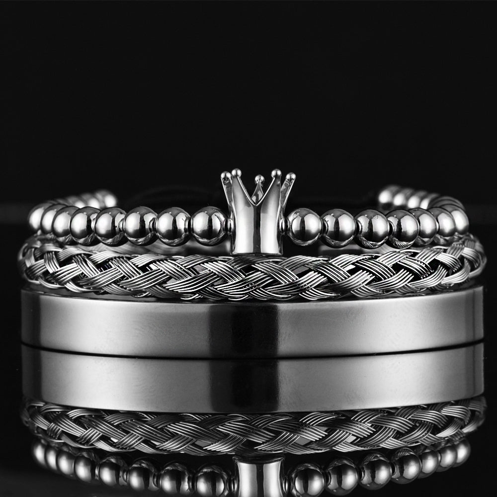 Classic Crown Silver Bracelet Set - Royal Jewlz