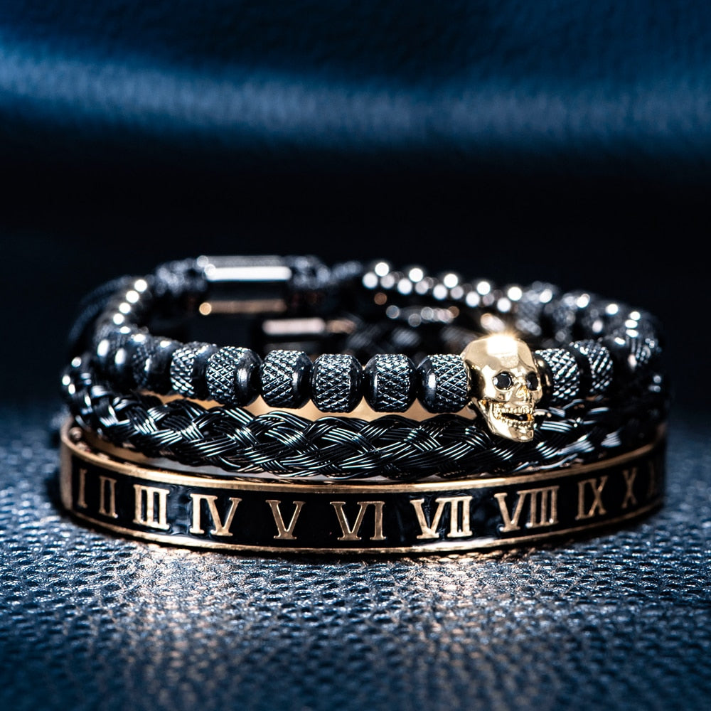Dark Skull Gold & Black Bracelet Set - Royal Jewlz