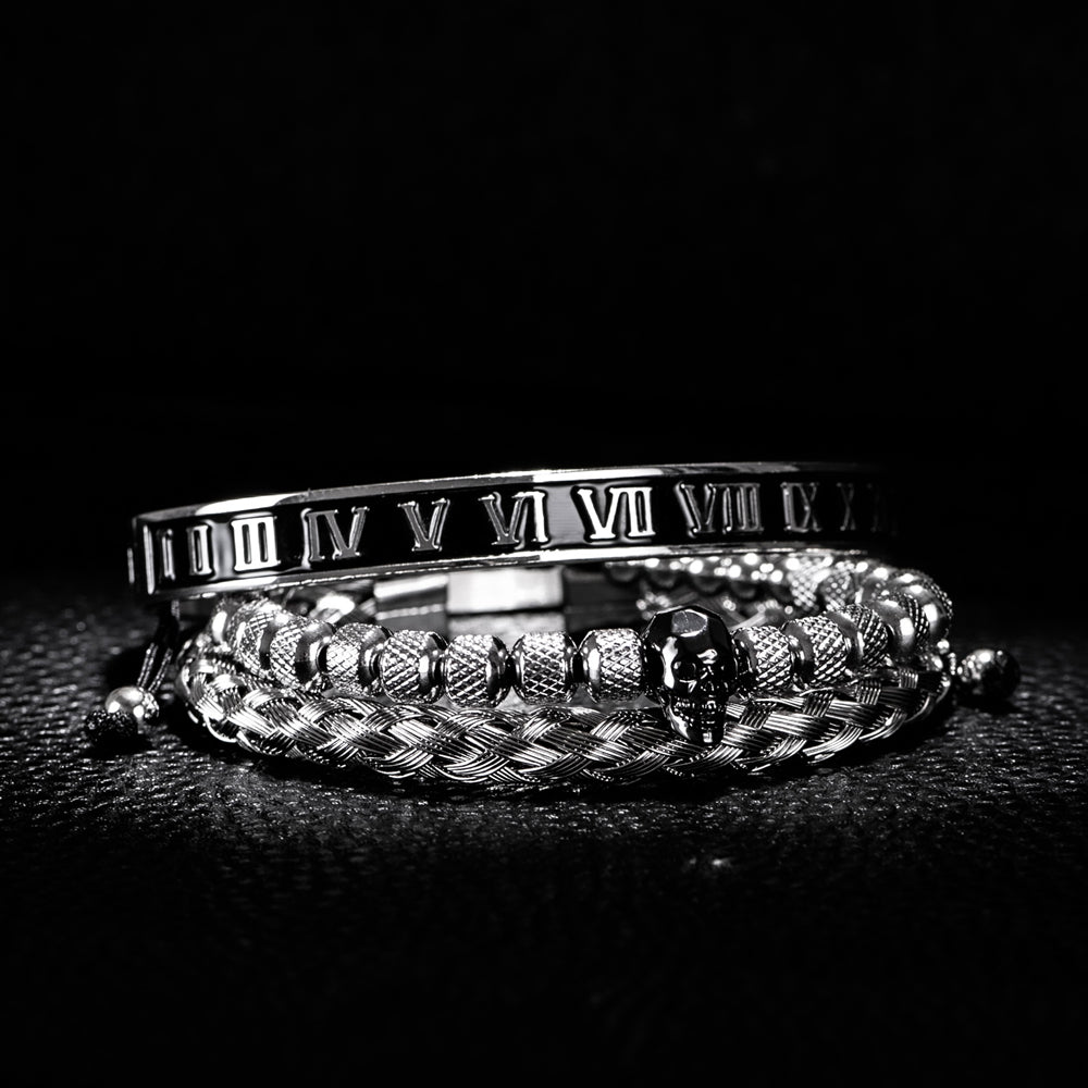 Dark Skull Silver Bracelet Set - Royal Jewlz