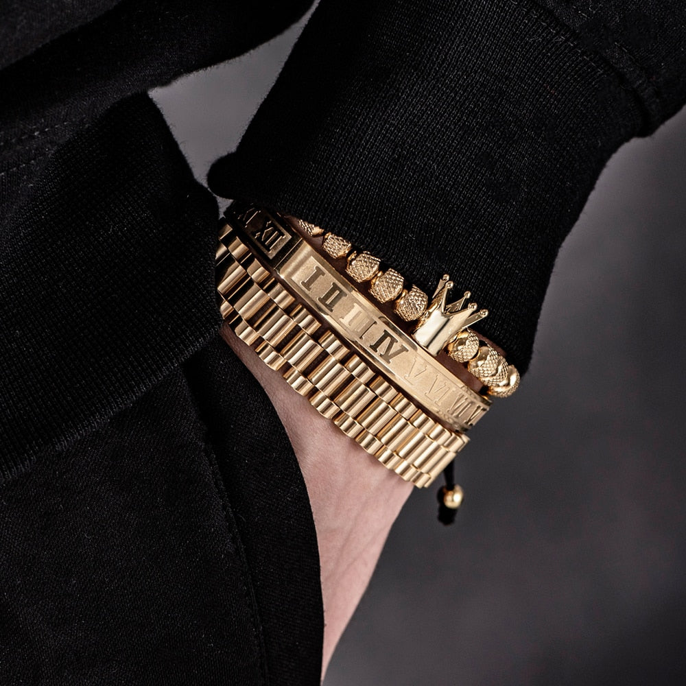 Kings Chain Gold Bracelet Set - Royal Jewlz