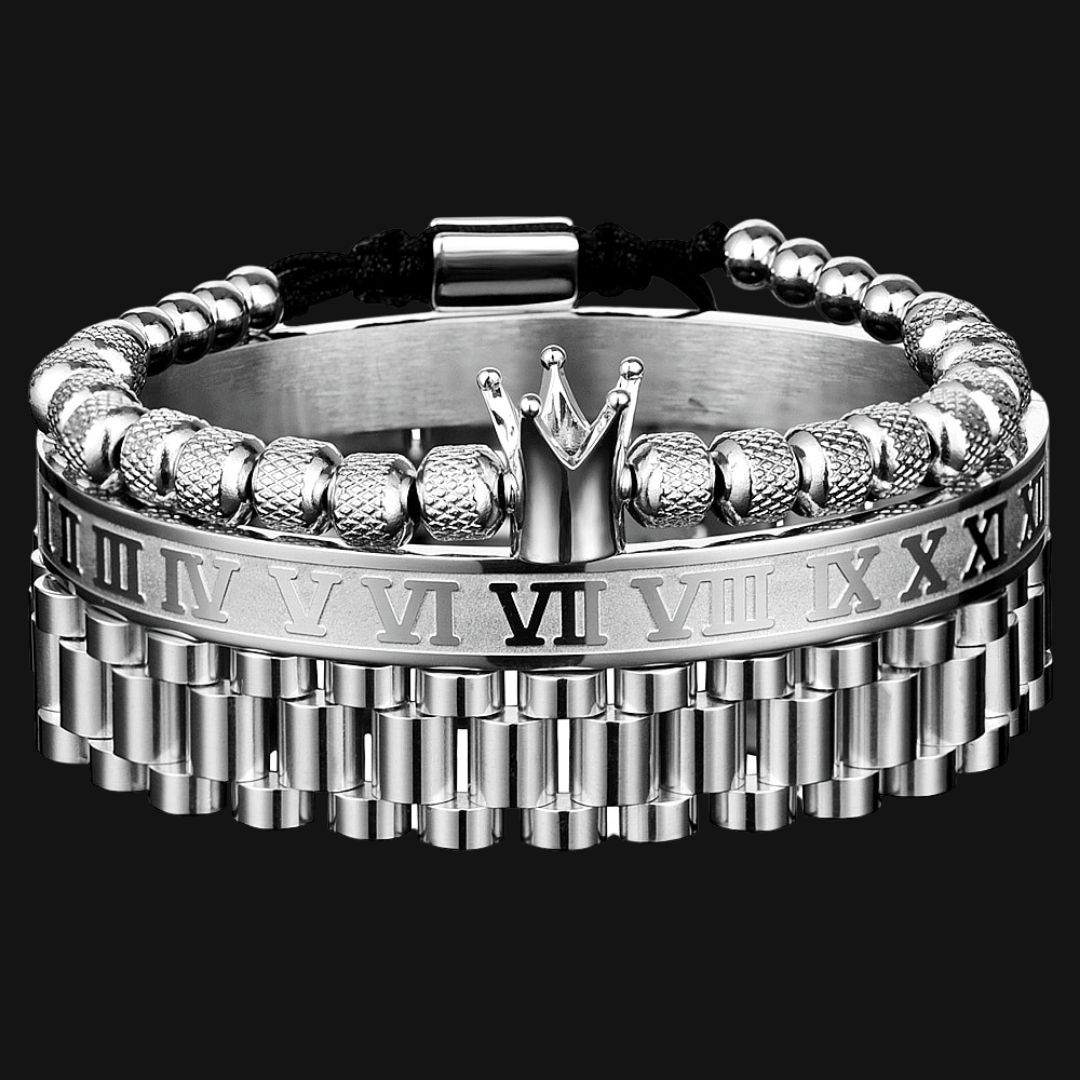 Kings Chain Silver Bracelet Set - Royal Jewlz
