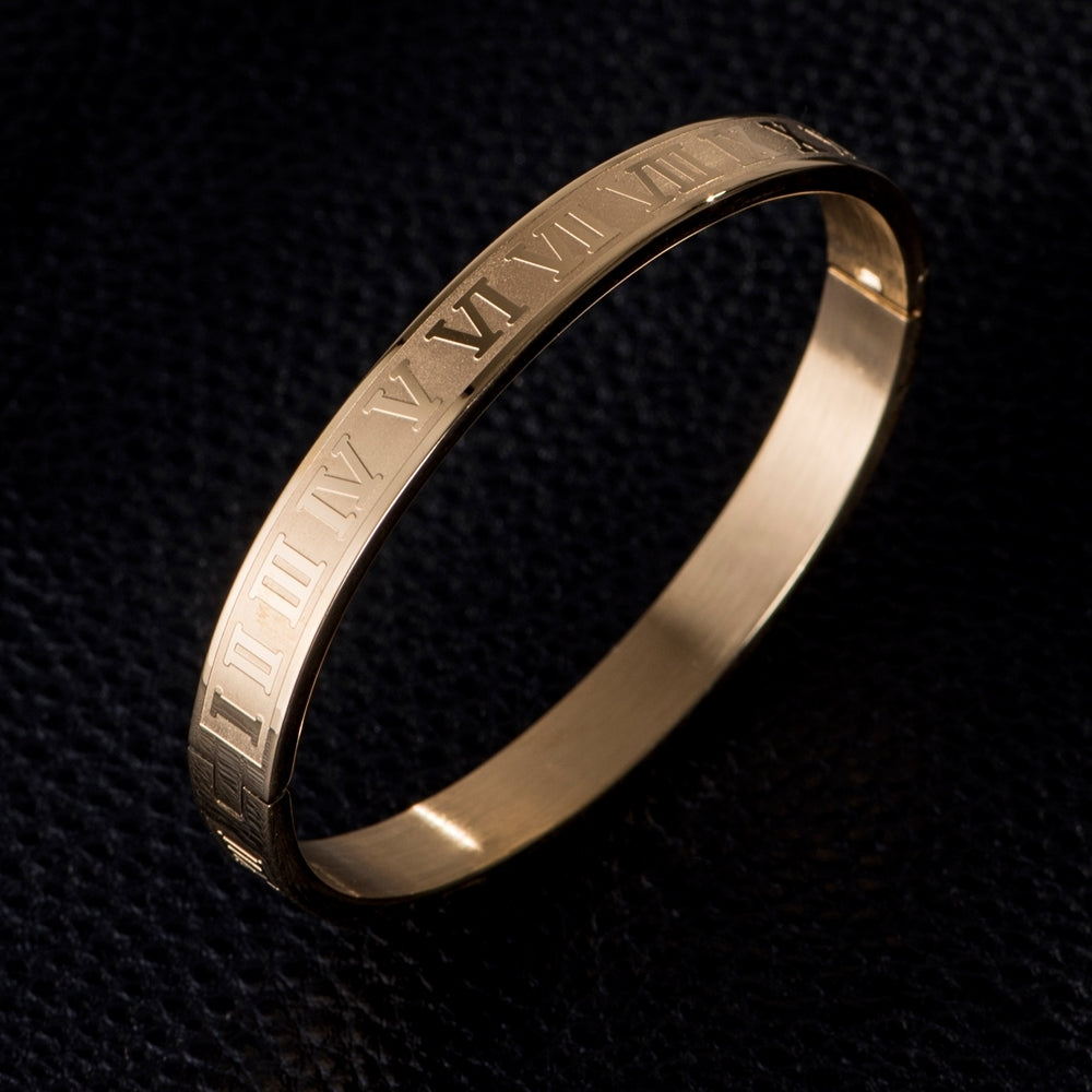 Roman Numeral Bangle Gold Bracelet - Royal Jewlz