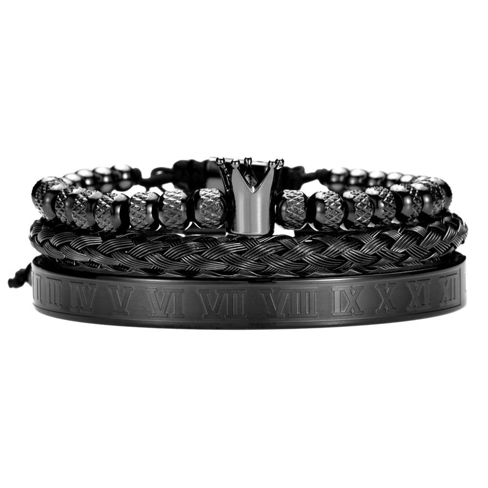 Roman Royal Crown Black Bracelet Set - Royal Jewlz