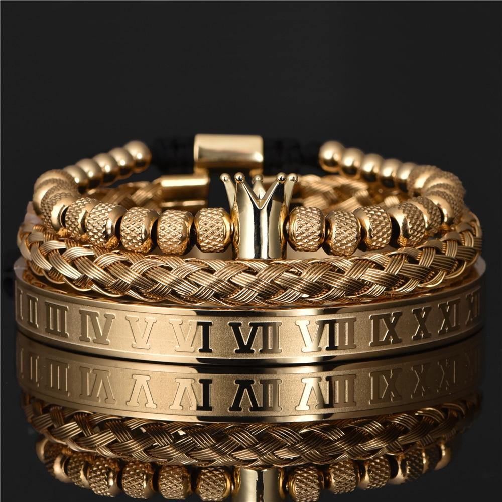 Roman Royal Crown Gold Bracelet Set - Royal Jewlz