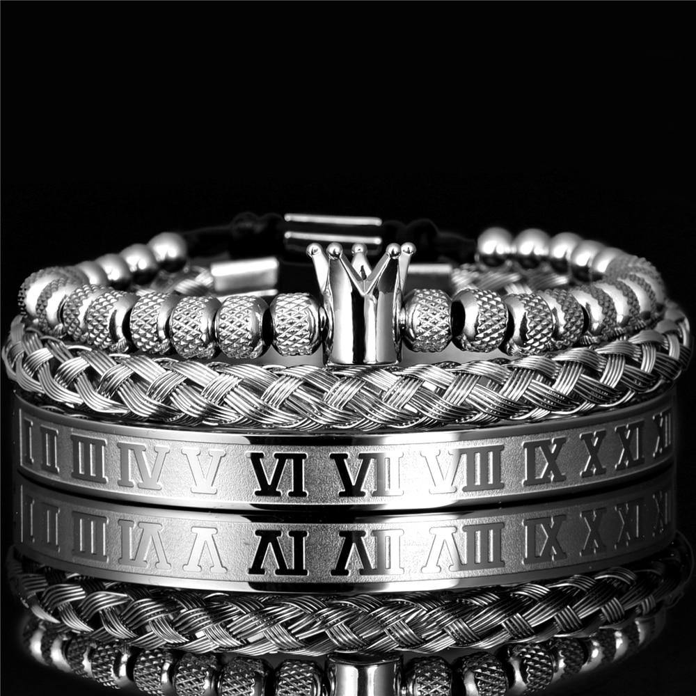 Roman Royal Crown Silver Bracelet Set - Royal Jewlz