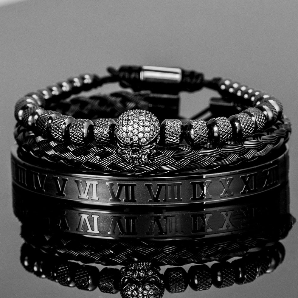 Roman Skull Black Bracelet Set - Royal Jewlz