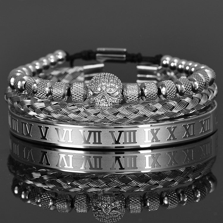 Roman Skull Silver Bracelet Set - Royal Jewlz
