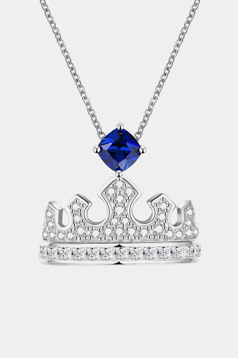 Sapphire Sovereignty: Zircon Lab-Grown Crown Pendant