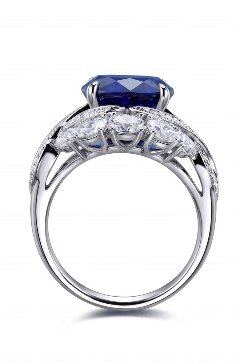 Sapphire Majesty: 5 Carat Lab-Grown Sapphire Platinum-Plated Ring